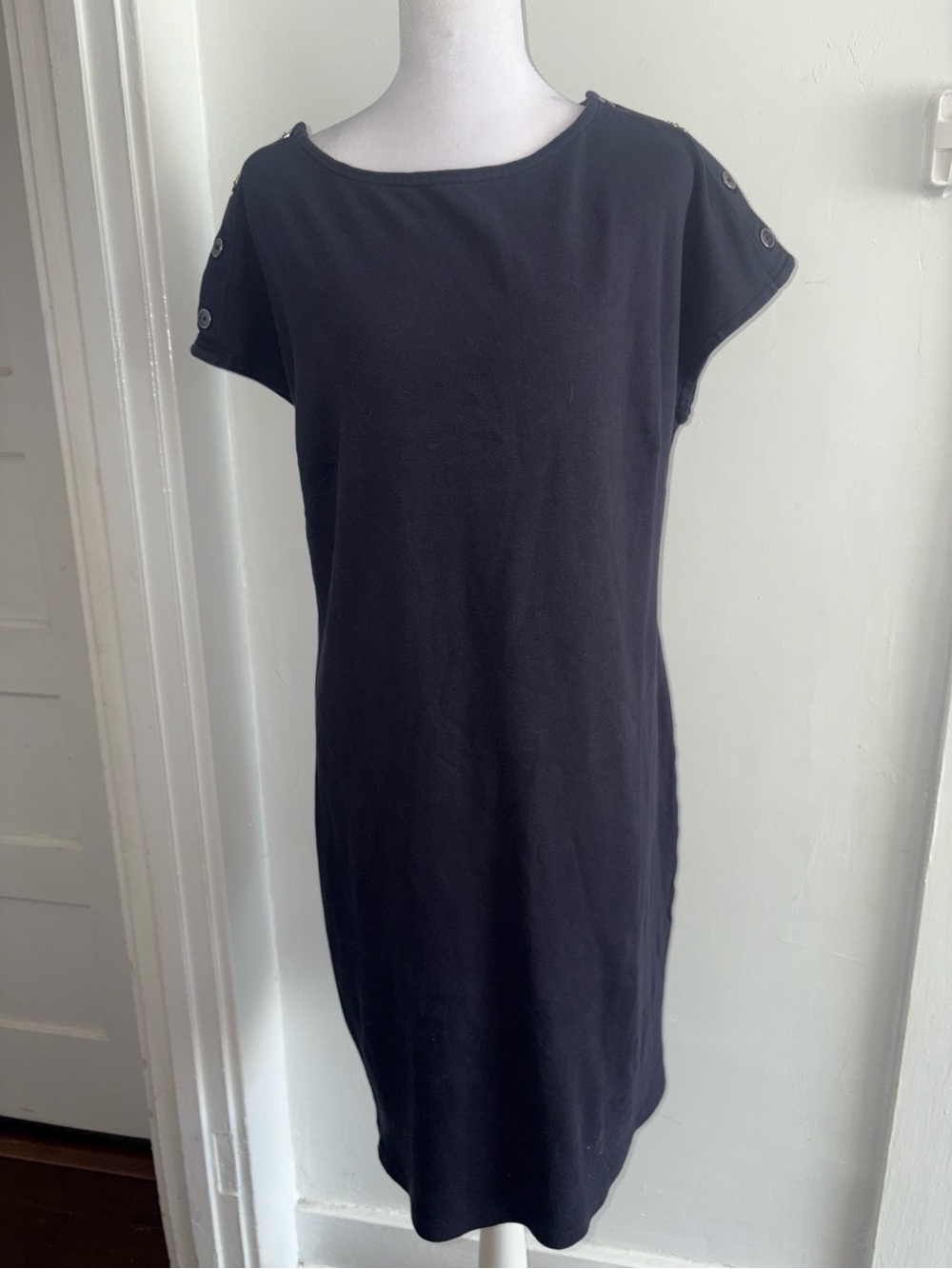 Talbots Navy Blue Short-Sleeve Midi Shift Dress